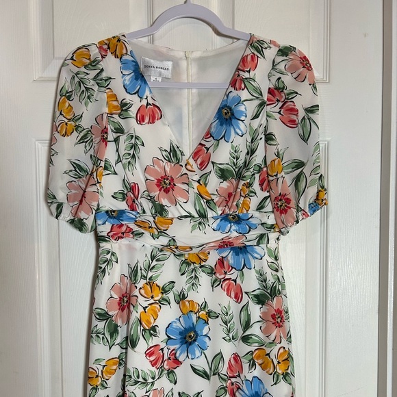 Donna Morgan Blue and Red Ruffled Tiered High low dress. - Picture 2 of 10